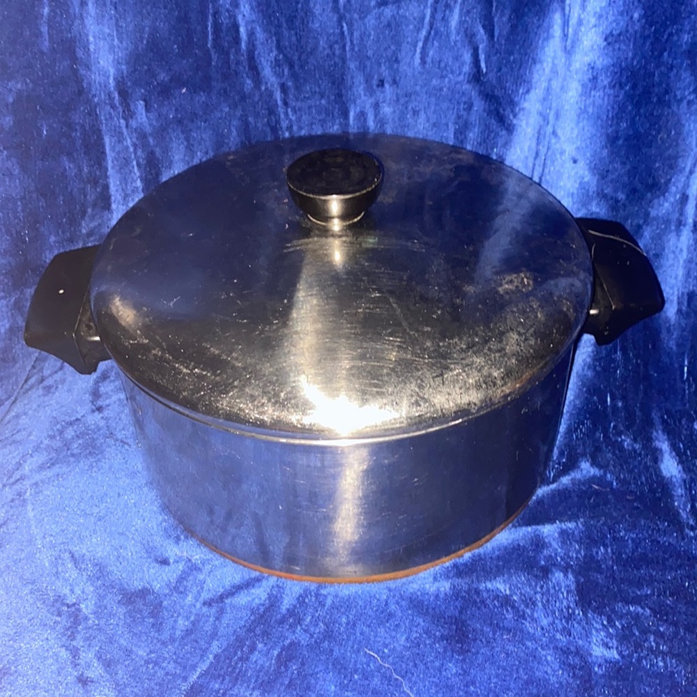 Vintage Revere Ware 4.5 Qt Stock Pot Copper Bottom Stainless Steel Lid 90s